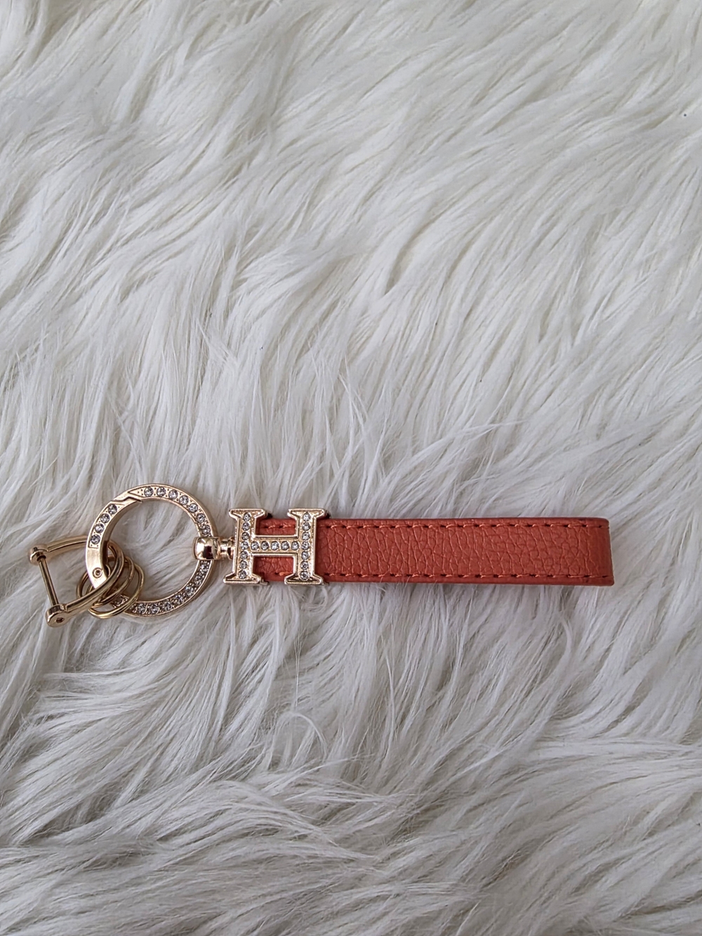 Orange Keychain Bagcharm With Gold And Crystal Accent